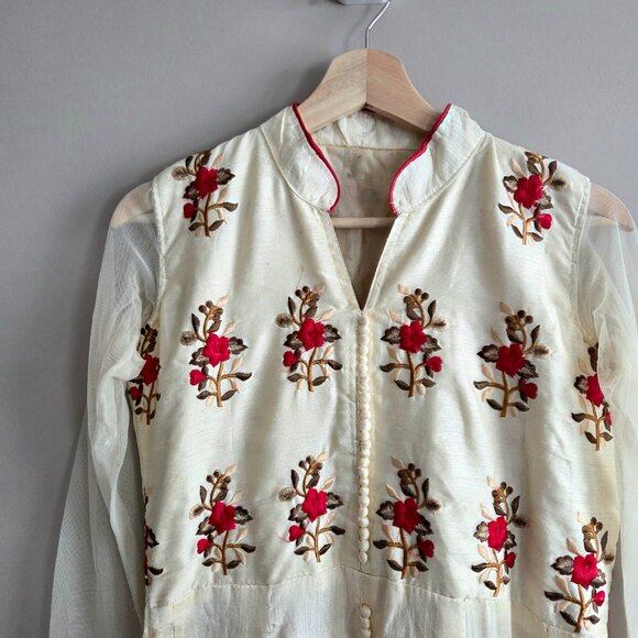 Anarkali suit with red floral embroidery. East Indian outfit. - Picture 3 of 8